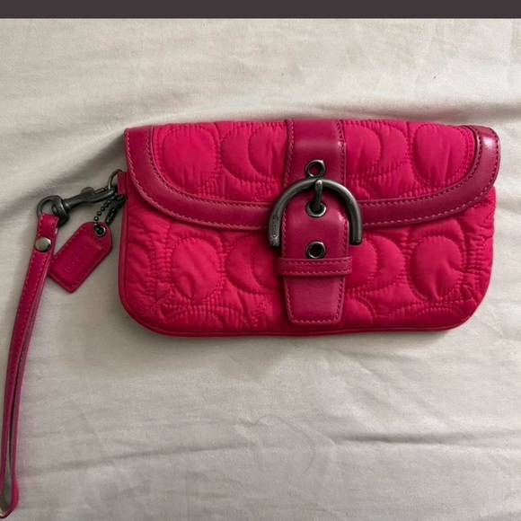 Coach Handbags - Coach Quilted Wristlet Clutch in Bright Pink